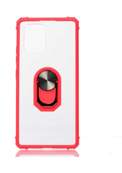 Samsung Galaxy A51 Kılıf Şeffaf Sararmaz Yüzüklü Mola Kapak Kırmızı Kırmızı