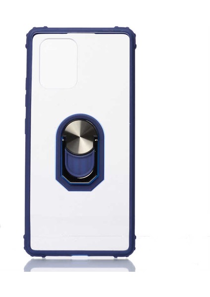 Samsung Galaxy A51 Kılıf Şeffaf Sararmaz Yüzüklü Mola Kapak Lacivert Lacivert