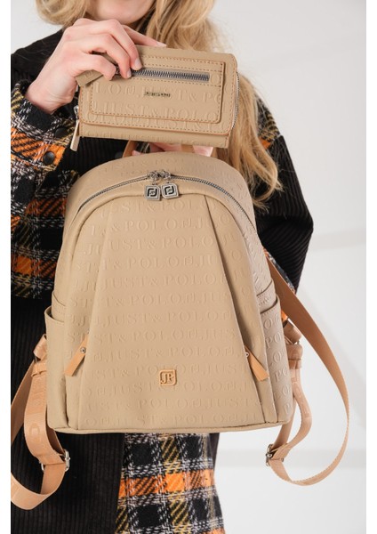 Kadın Ayarlanabilir Askılı Çok Bölmeli Sırt Çantası ve Cüzdan Kombini PBU4040-1006