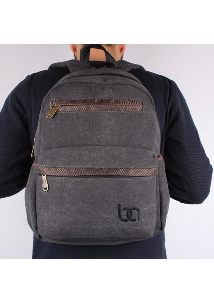 130 Kanvas Siyah Laptoplu Günlük Okul Sırt Çantası