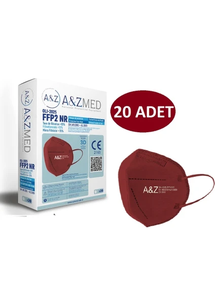 A&Z Med N95/Ffp2 Maske Telli Ve Tek Tek Paketli 10 Adetlik 1 Kutu - Toplam 20 Adet Maske - Bordo