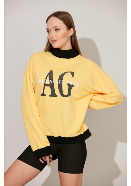 Yarım Boğazlı Baskılı Sweatshirt (B22-36201)