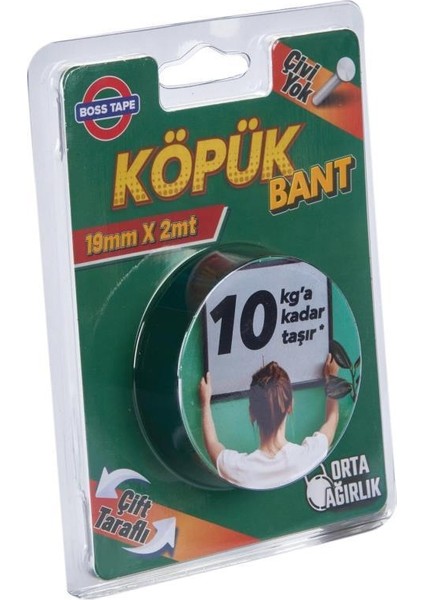Boss Köpük Bant Montaj Aksesuar Yapıştırma Bandı 19MMX2MT 10KG Taşır