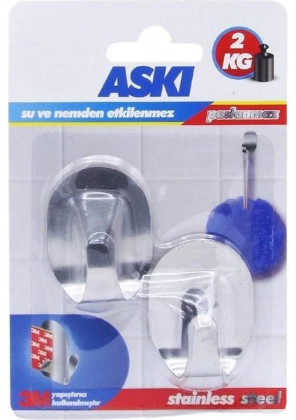 Boss Tape Kendinden Yapıştırmalı Paslanmaz Inox Ikili Askı 2kg Taşır