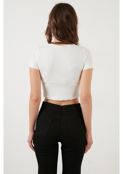 Fitilli Bel Detaylı Kısa Kollu Dar Kesim Crop Bluz Bayan Bluz 5864211 indirimleri