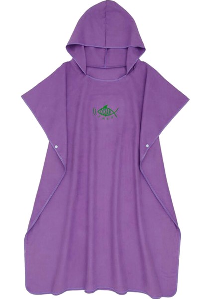 Sörf Panço Değişen Havlu Bornoz Kaputlu, Ultralight Cilt Dostu Hızlı Kuru Mikrofiber Surfer Yüzücü Plaj Panço Pelerin - Mor