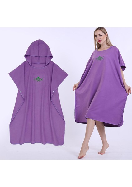 Sörf Panço Değişen Havlu Bornoz Kaputlu, Ultralight Cilt Dostu Hızlı Kuru Mikrofiber Surfer Yüzücü Plaj Panço Pelerin - Mor modelleri