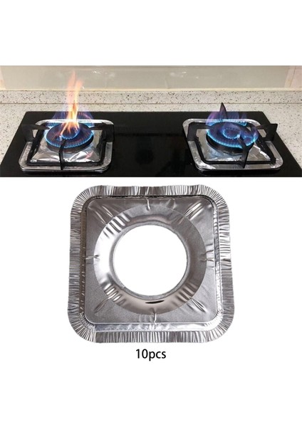 10X Gaz Brülör Önlüğü Gömlek Sobası Gaz Aralığı Koruyucuları Kapakları Alüminyum Folyo Kare(Yurt Dışından)