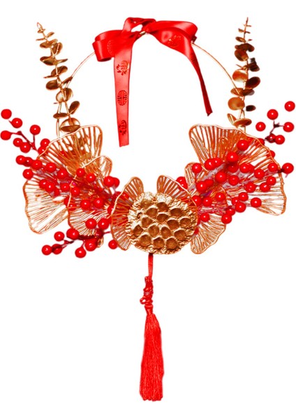 Tatil Bahar Festivali Dekorasyon Için Geleneksel Kapı Çelenk Kırmızı Berry 40X50 cm