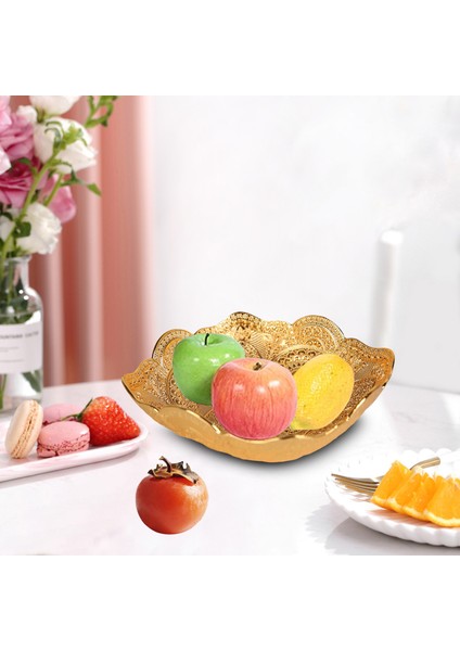 Altın Meyve Tabağı Kolye Bulaşık Snack Somun Tepsi Dekorasyonu Tavuskuşu Desen