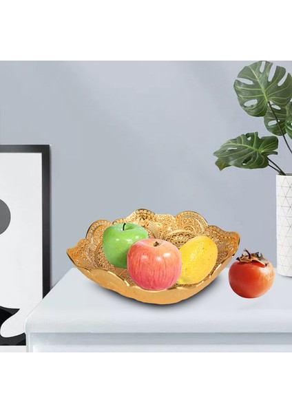 Altın Meyve Tabağı Kolye Bulaşık Snack Somun Tepsi Dekorasyonu Tavuskuşu Desen