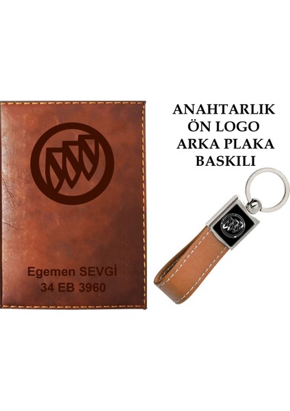 Plakanıza ve Isminize Özel Lazer Baskılı Buıck Logolu Taba Ruhsat Kabı ve Anahtarlık