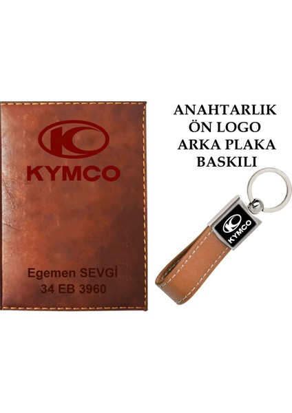Plakanıza ve Isminize Özel Lazer Baskılı Kymco Logolu Taba Ruhsat Kabı ve Anahtarlık