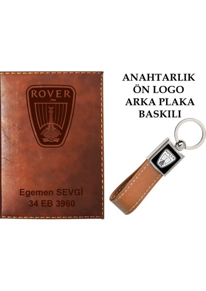 Plakanıza ve Isminize Özel Lazer Baskılı Rover Logolu Taba Ruhsat Kabı ve Anahtarlık