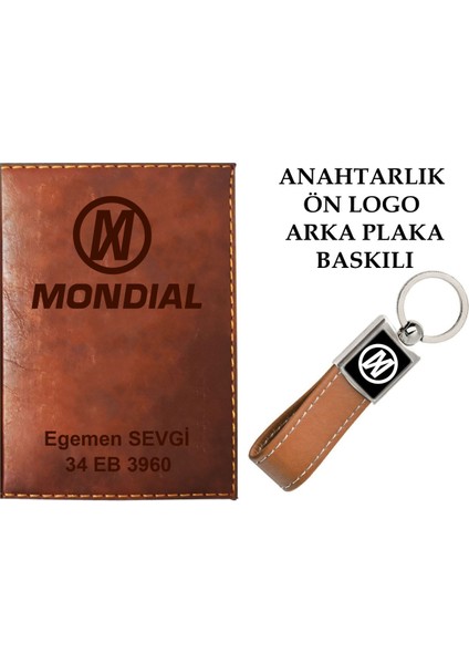 Plakanıza ve Isminize Özel Lazer Baskılı Mondial Logolu Taba Ruhsat Kabı ve Anahtarlık