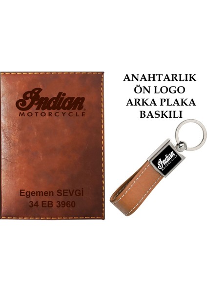 Plakanıza ve Isminize Özel Lazer Baskılı Indian Logolu Taba Ruhsat Kabı ve Anahtarlık
