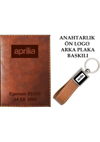 Plakanıza ve Isminize Özel Lazer Baskılı Aprilla Taba Ruhsat Kabı ve Anahtarlık