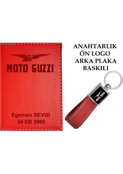 Plakanıza ve Isminize Özel Lazer Baskılı Kırmızı Ruhsat Kabı ve Anahtarlık