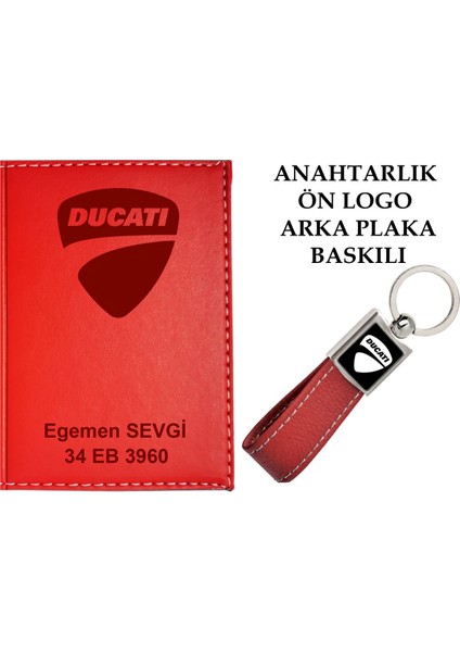 Plakanıza ve Isminize Özel Lazer Baskılı Ducatı Logolu Lacivert Ruhsat Kabı ve Anahtarlık