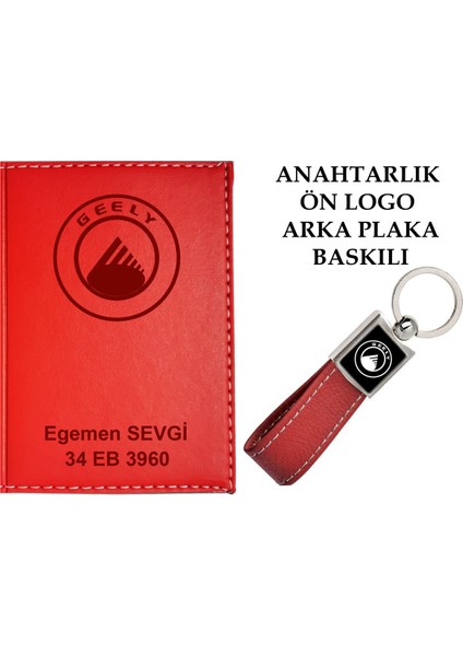 Plakanıza ve Isminize Özel Lazer Baskılı Geely Logolu Lacivert Ruhsat Kabı ve Anahtarlık
