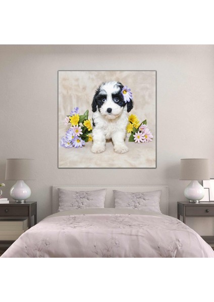 Yavru Köpek Çiçek Fotoğrafçı Yakın Çekim Masum Kanvas Tablo