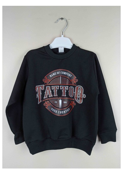 Erkek Çocuk Baskılı Siyah Pamuklu Sweatshirt
