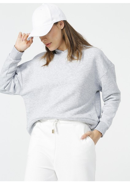 Kapüşonlu Basic Düz Gri MelanjKadın Sweatshirt - GOLA