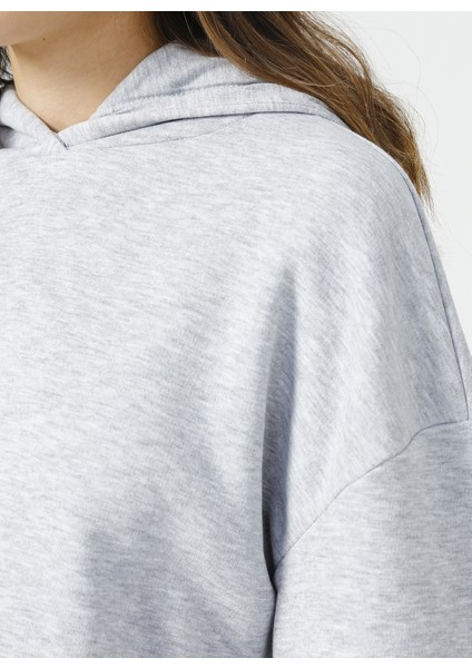 Kapüşonlu Basic Düz Gri MelanjKadın Sweatshirt - GOLA