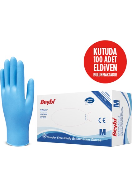 Eldiven Pudrasız Nitril Tek Kullanımlık Muayene Mavi 100'LÜK Kutu