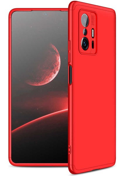 Xiaomi Mi 11T 5g Kılıf 3 Parçalı Tam Koruma Sert Mika Ays Kapak Kırmızı