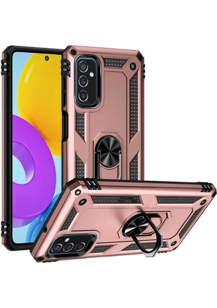 Case 4U Samsung Galaxy M52 Uyumlu Kılıf Çift Katmanlı Yüzüklü Manyetik Vega Kapak Rose Gold