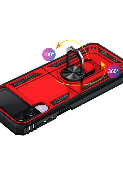 Samsung Galaxy Z Flip 3 Uyumlu Kılıf Çift Katmanlı Yüzüklü Manyetik Vega Kapak Siyah