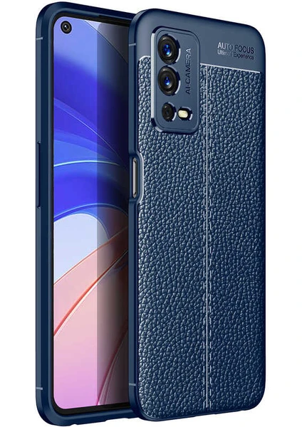 Case 4U Oppo A55 4G Kılıf Rugan Armor Deri Görünümlü Yüksek Kalite Silikon Niss Lacivert