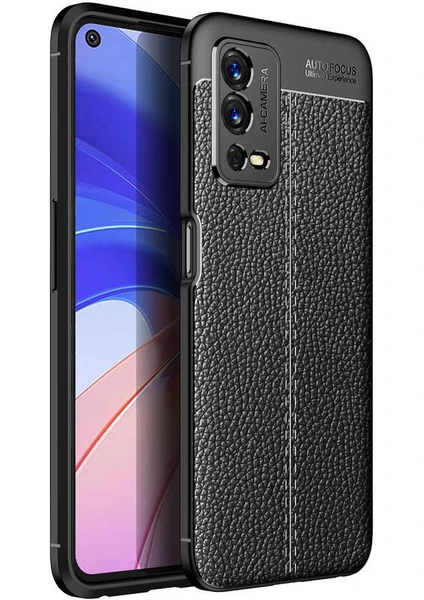 Case 4U Oppo A55 4G Kılıf Rugan Armor Deri Görünümlü Yüksek Kalite Silikon Niss Siyah