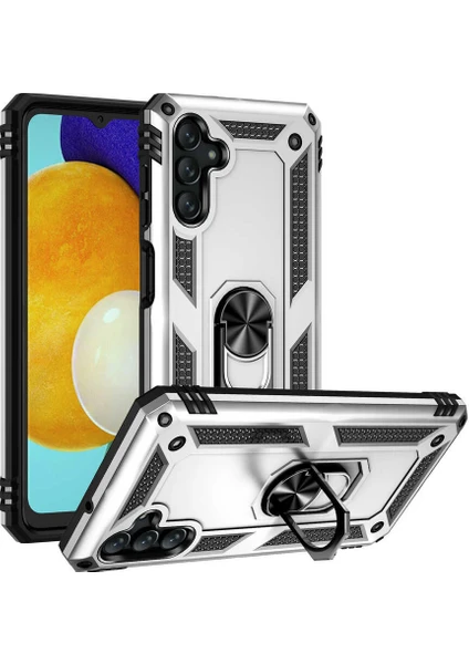 Case 4U Samsung Galaxy A13 Uyumlu Kılıf Çift Katmanlı Yüzüklü Manyetik Vega Kapak Gri