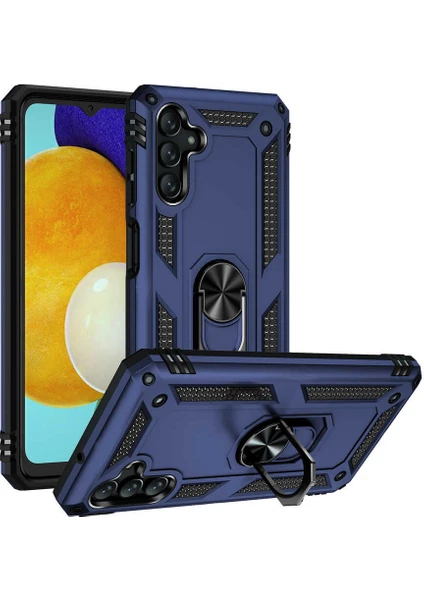 Case 4U Samsung Galaxy A13 Uyumlu Kılıf Çift Katmanlı Yüzüklü Manyetik Vega Kapak Lacivert