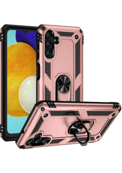 Case 4U Samsung Galaxy A13 Uyumlu Kılıf Çift Katmanlı Yüzüklü Manyetik Vega Kapak Rose Gold