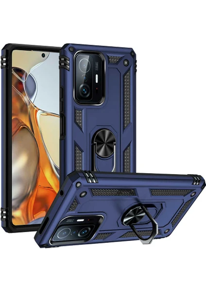 Case 4U Xiaomi Mi 11T 5g Kılıf Çift Katmanlı Yüzüklü Manyetik Vega Kapak Lacivert