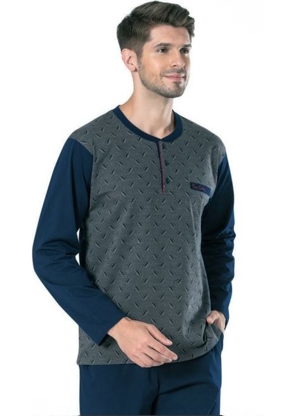 5435 Jakarlı Erkek Pijama Takım - Lacivert