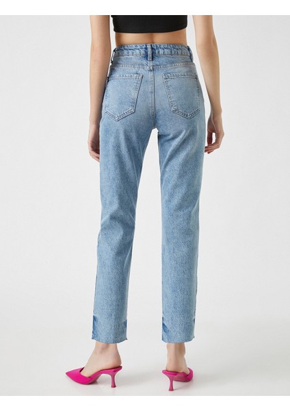 Yüksek Bel Yırtık Kot Pantolon - Mom Jean fırsatları