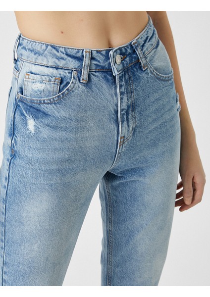 Yüksek Bel Yırtık Kot Pantolon - Mom Jean indirimleri
