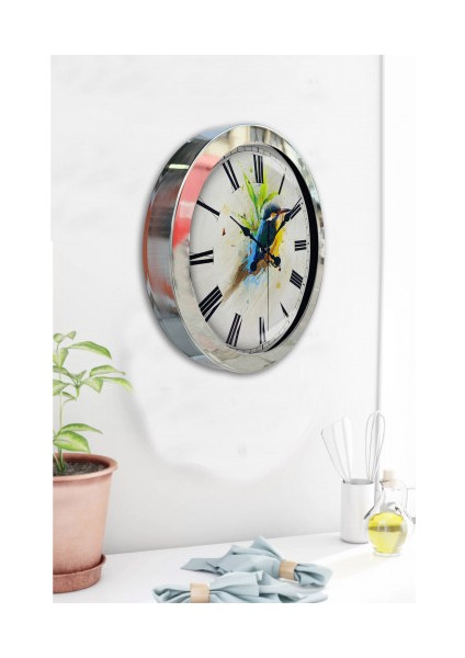 Krom Çerçeveli Salon Ofis Duvar Saati 36 cm