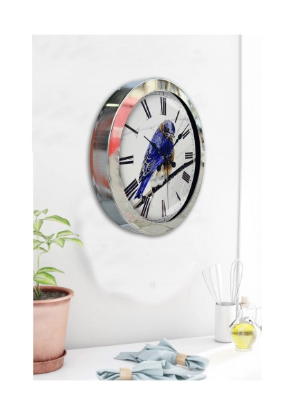 Krom Çerçeveli Salon Ofis Duvar Saati 36 cm