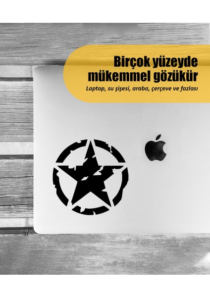 | Army Star Yıldız | Araba Laptop Duvar Folyo Sticker (Siyah)