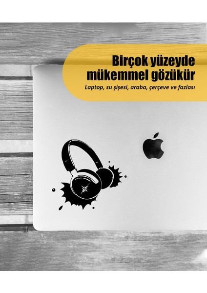 | Dj Kulaklığı | Araba Laptop Duvar Folyo Sticker (Siyah)