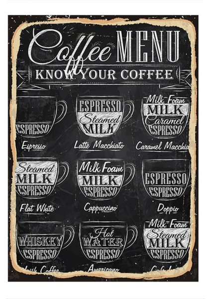 Coffee Menu Modern Ahşap Tablo 25CM x 35CM