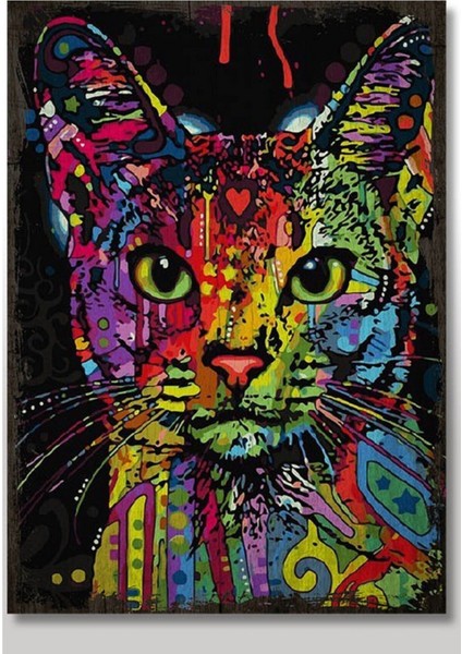 Ahşap Tablo Eski Sayılarla Boyama Kedi Görseli Baskılı 20 x 30 cm