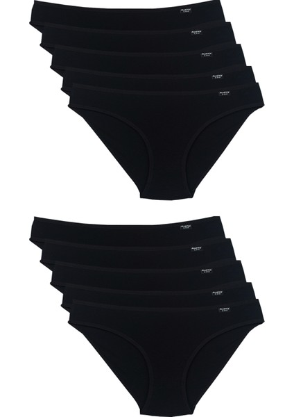 Siyah Düşük Bel Likralı Pamuklu Slip 10 Adet