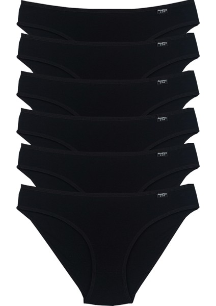 Siyah Düşük Bel Likralı Pamuklu Slip 6 Adet