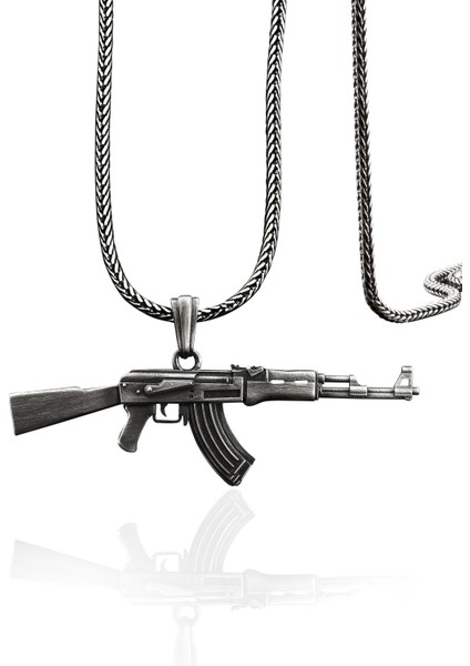 AK47 Tüfek Kalaşnikov Gümüş Kolye